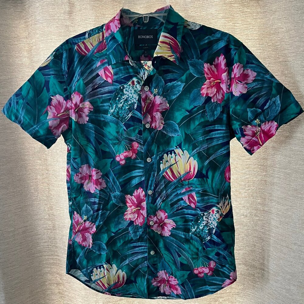 Bonobos Short Sleeve Button Down - Parrot (Men's Small)